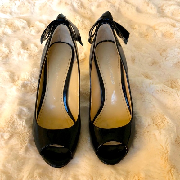 Enzo Angiolini Black Patent Peep Toe Heels - Picture 1 of 3